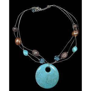 Bohemian Blue And Brown Beaded Pendant Necklace